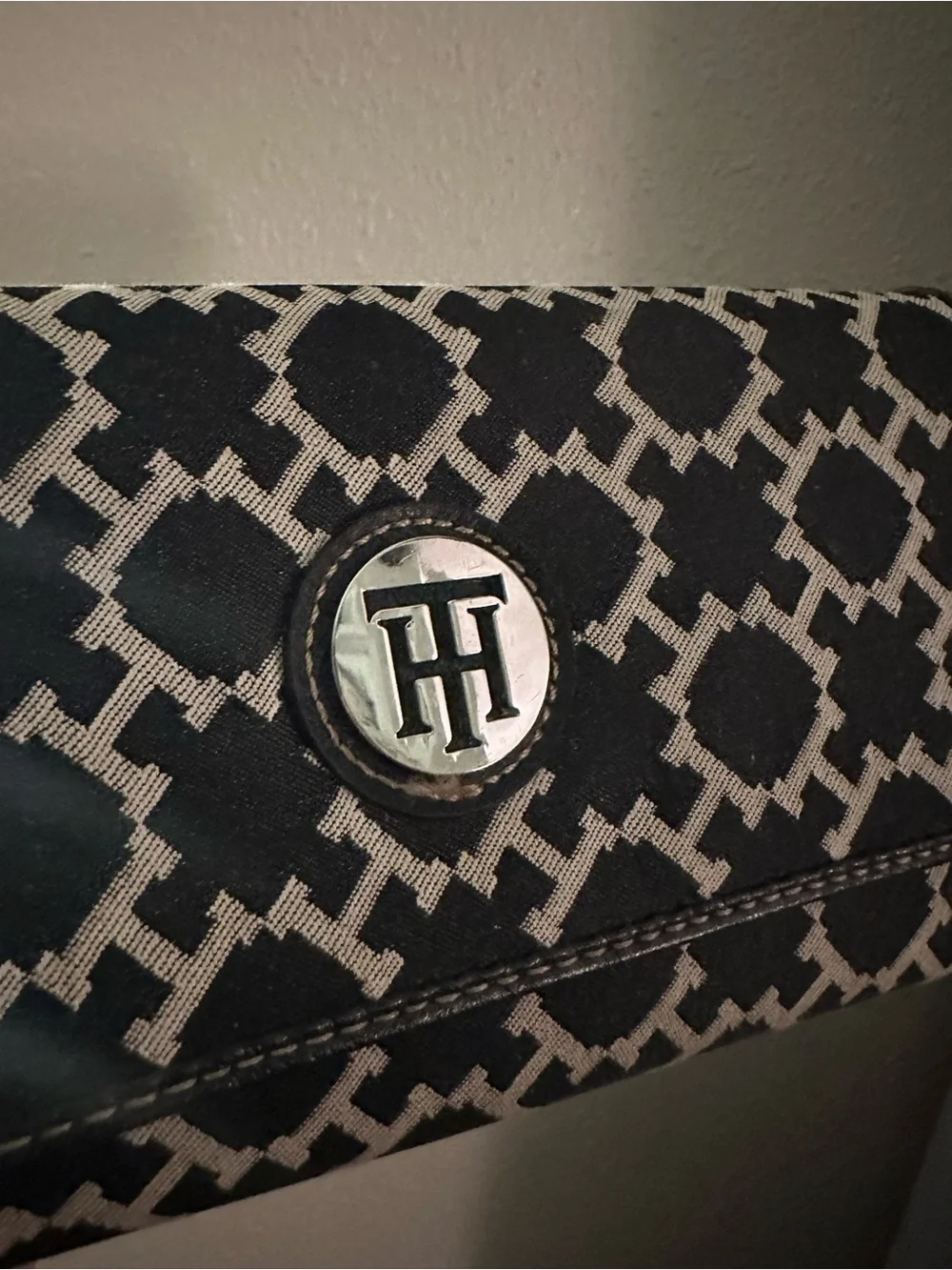 Tommy Hilfiger Black and Beige Monogram Card Holder Wallet